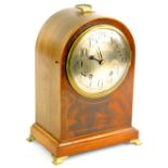 A late 19th/early 20thC mahogany and boxwood strung mantel clock in George III style, with a brass