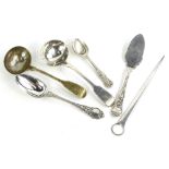 A collection of silver and silver plate, to include two similar fiddle pattern ladles, a serving