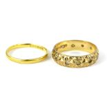 Two rings, to include a 22ct gold wedding band, 1.8g, and a 9ct gold dress ring, set with white