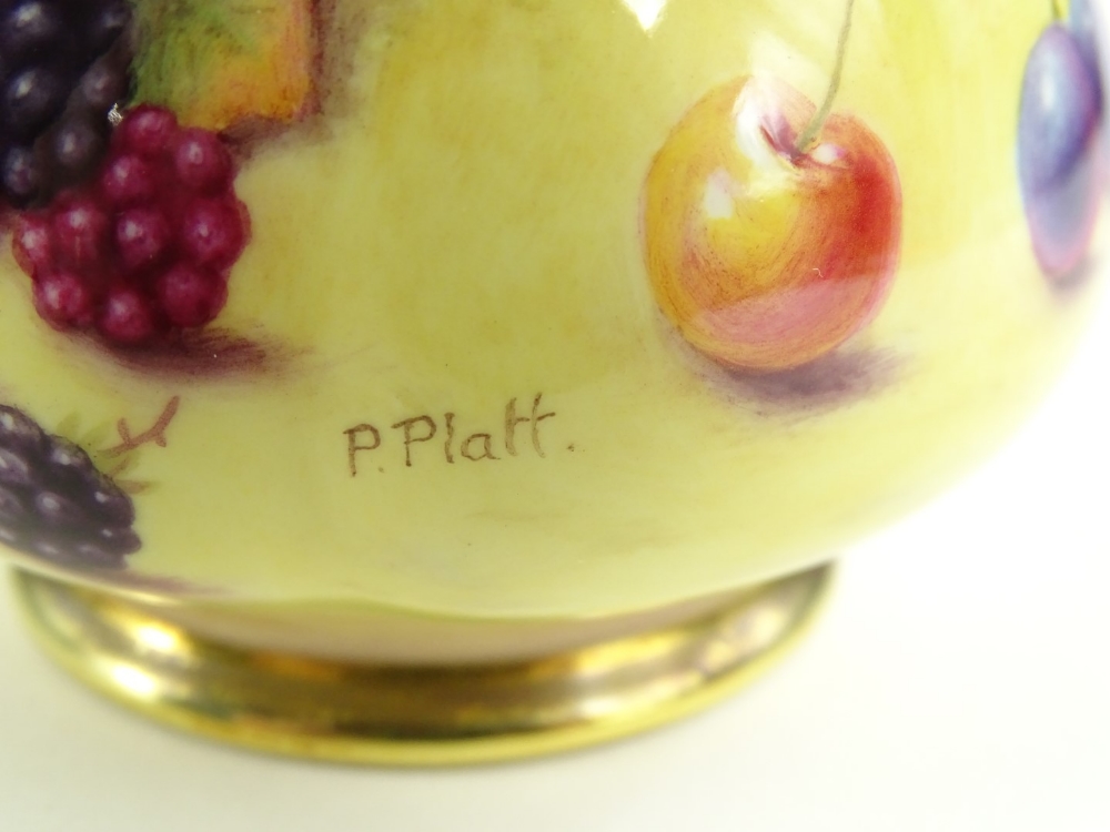 A Royal Worcester porcelain vase and cover, with a pierced lid, the base decorated with fruit by P - Image 4 of 4