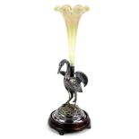 A Victorian centrepiece or epergne, with a single iridescent glass trumpet shaped vase in Tiffany