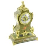 A 20thC French green painted mantel clock, with gilt metal mounts, raised enamel Roman numerals, the