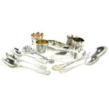 A collection of silver and silver plate etc., to include spoons, ashtray, small server etc.