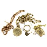 A quantity of mixed jewellery, comprising a gold plated watch chain, an oval shell cameo in gilt