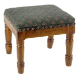A 19thC yew small footstool, with a padded seat on turned legs, 22cm W.Provenance: The property of