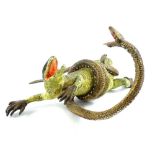 A cold painted bronze figure of a lizard and a snake, impressed mark to body of snake, 19cm L.