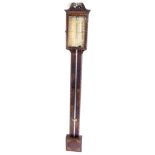 A mahogany marquetry and checker banded stick barometer, the paper dial bearing name Porta Fecit,