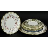A collection of decorative plates, to include Royal Crown Derby Royal Antoinette, Green Derby panel,