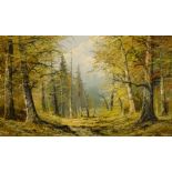 J Kugler (1913-?) (20thC). Woodland landscape, oil on canvas, indistinctly signed, 59.5cm x 90cm.