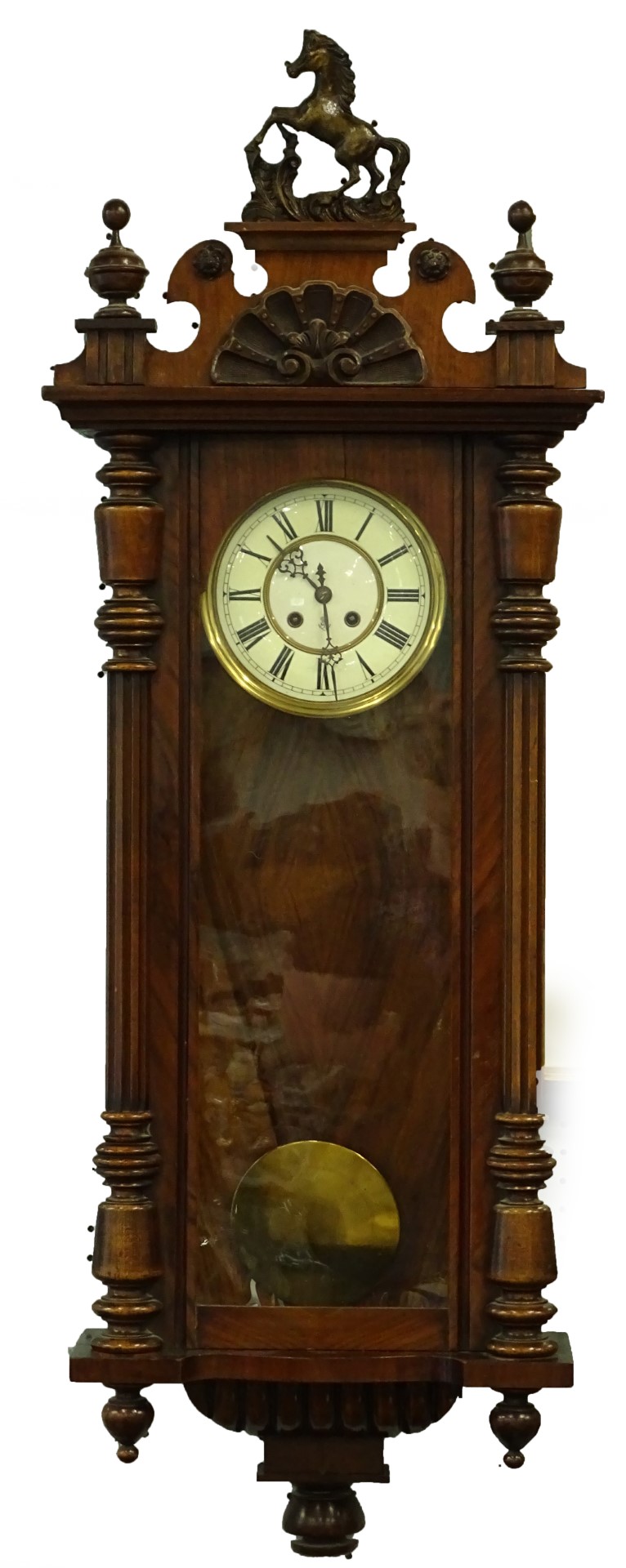 A Gustav Becker late 19th/early 20thC Vienna wall clock, the walnut case with a composite rearing