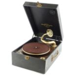 A Columbia black portable gramophone (AF).