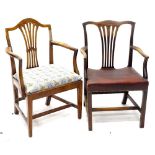 A George III mahogany open armchair, with a pierced splat, padded seat with brass studded borders,