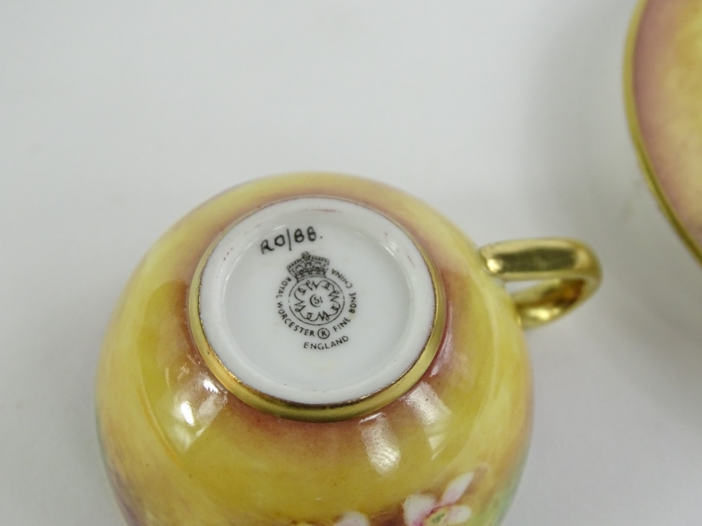 A Royal Worcester porcelain cup and saucer, painted with fruit by T Knott, printed mark in black - Image 3 of 4