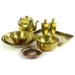 Various brassware early 20thC and later, Eastern brass tray, 20cm W, bowls, kettle vases etc. (a