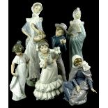 Various Nao porcelain figurines etc., to include a lady with a fan, one with a basket, a gentleman