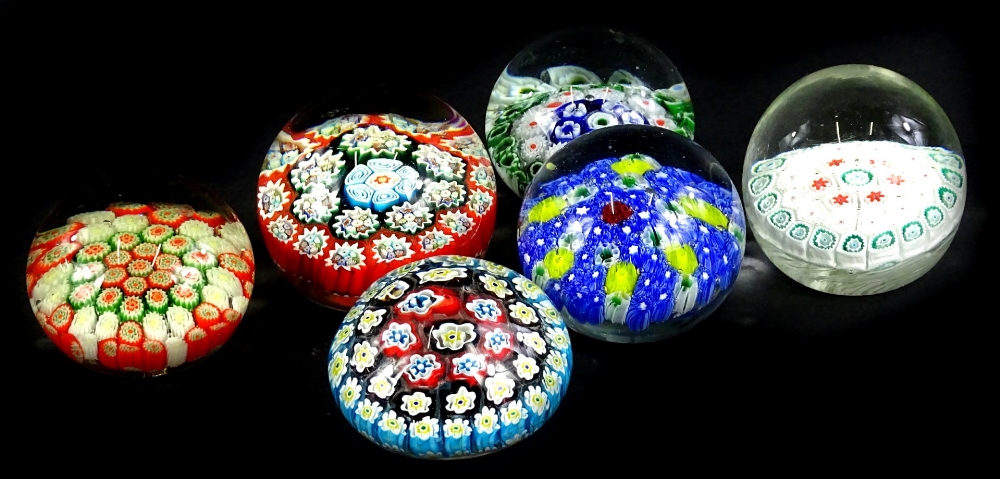 Six Millefiore paperweights, various designs and styles etc.