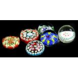 Six Millefiore paperweights, various designs and styles etc.