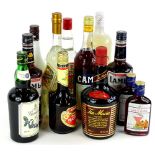 A collection of liqueurs, to include Tia Maria, Vodka, Archers, Campari, Lambs Navy Rum etc.