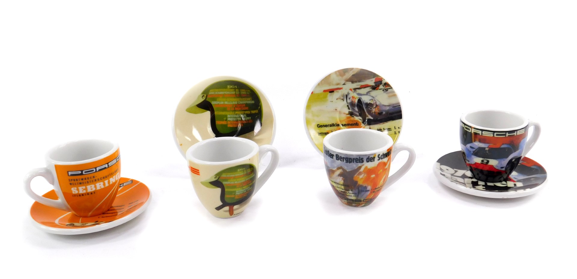 Four German porcelain demi tasse coffee cups and saucers for Porsche, limited edition number 0441,
