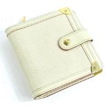 A Louis Vuitton Suhali leather bi-fold wallet, in white with brass zipper, stamped Louis Vuitton