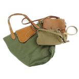 A Coach tan leather satchel, no. 0661-354, a Ralph Lauren shopping tote in olive green nylon with