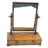 A Victorian mahogany dressing table mirror, the rectangular plate on turned supports, the base