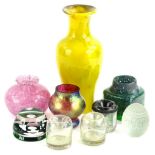 A quantity of glassware, to include a Baccarat John Pinches Princess Ann green paperweight, Loetz