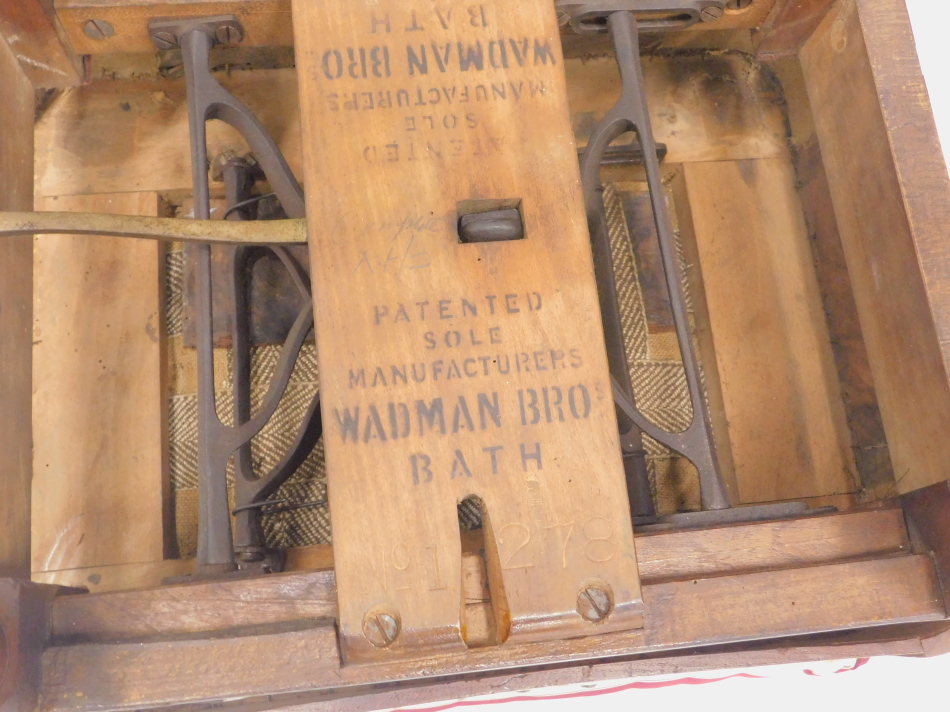 A 19thC walnut and marquetry piano stool, with a padded seat on turned legs with H stretcher, - Image 3 of 3