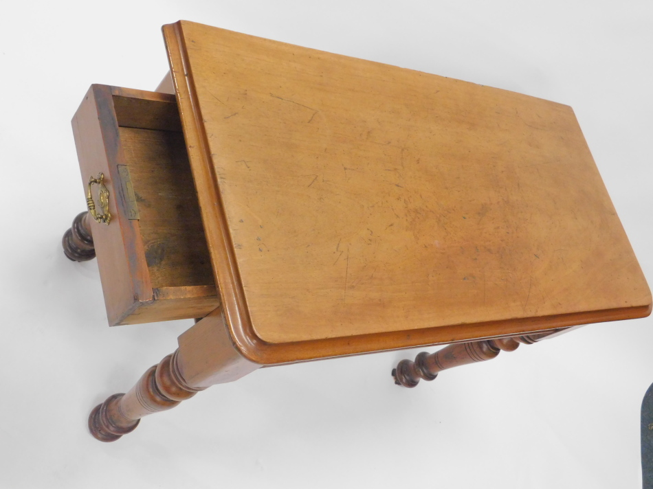 A Victorian mahogany and pitch pine side table, the rectangular top with a moulded edge, with a - Image 2 of 2