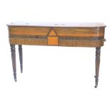 A mahogany and satinwood cross banded dressing table or small sideboard, the chequer banded top with