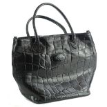 A black leather Mulberry handbag, with crocodile effect embossed leather, with shoulder strap and