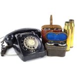 A collection of items, to include a black telephone, a set of heavy Taylor and Hobson binoculars,