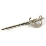A silver dagger brooch, with floral design handle, Chester hallmark, bearing makers stamp for