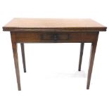 A 19thC oak tea table, the rectangular top enclosing polished surface above a small frieze drawer on