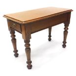 A Victorian mahogany and pitch pine side table, the rectangular top with a moulded edge, with a