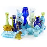 A collection of Victorian glass, to include some pieces with hand painted enamel colours,