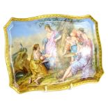 A Vienna style porcelain tray, painted with a scene of the baptism of Achilles, beehive mark to