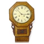 A late 19thC American drop dial clock, in a walnut and parquetry case, with painted dial, 68cm L.