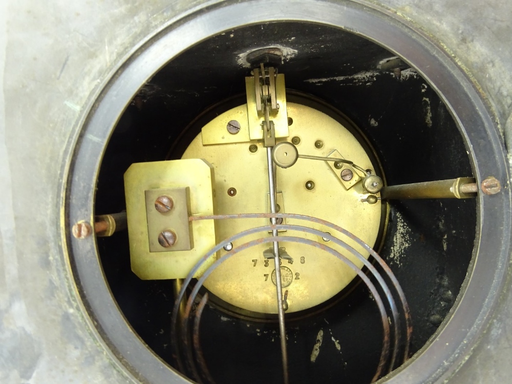 A late 19thC French black slate and metal marble clock, the clock itself modelled in the form of a - Image 2 of 2