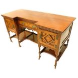 A Victorian aesthetic movement dressing table, the inverted bow front top above a burr veneered