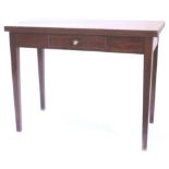 An early 19thC mahogany tea table, the rectangular top with readed edge above a frieze drawer,