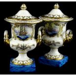 A pair of Lynton porcelain two handled vases and covers, painted by Stefan Nowaki, with shipping