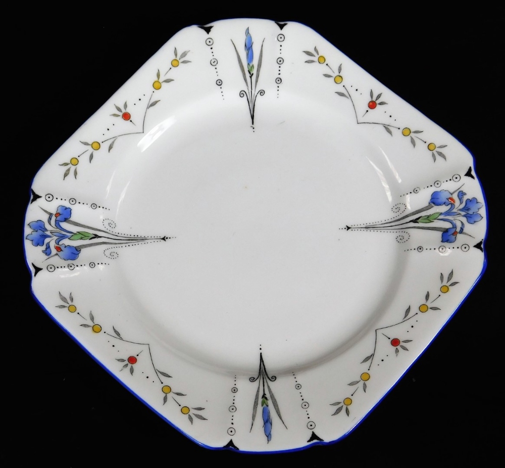 A Shelley Blue Iris pattern tea service, comprising two sandwich plates, 24cm W, sugar bowl, milk - Image 2 of 4