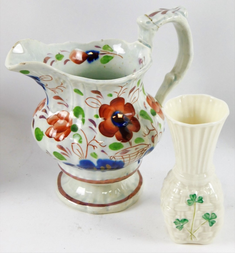 Various pottery effects, etc. a 19thC Gaudy Welsh jug 12cm H, Rhiems type miniature coffee cans - Image 6 of 7