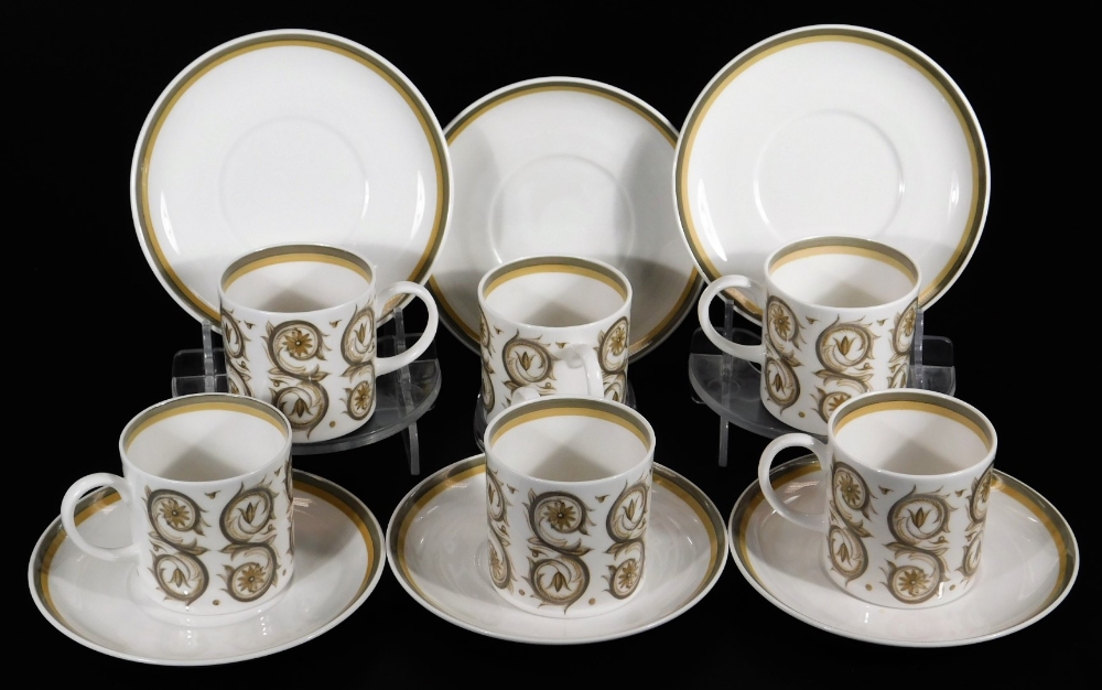 A Susie Cooper Venetian pattern part coffee service, comprising of six coffee cups and saucers, 14cm