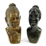 Two African hardstone busts, carved as native women, both 15cm H.