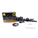 A Nikon D5000 Digital camera, 18-55 VR kit, with an AF-S Nikkor 18-55mm 1:3.5 - 5.6G lens, boxed