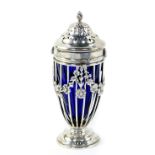 A Victorian silver sugar sifter, with a wire work body, overlaid with embossed swags of flowers,