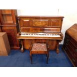 A Victorian walnut and inlaid upright piano, The Gounod, iron framed, for C J Smith, 8 St James