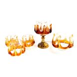 Three Murano amber and clear glass lampshades, mid 20thC together with a ceiling light and a brass